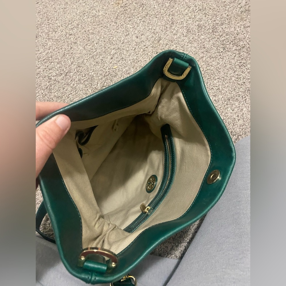 Tory Burch Dena Foldover Crossbody Strap Emerald Green Leather Purse Bag Summer - Picture 6 of 6